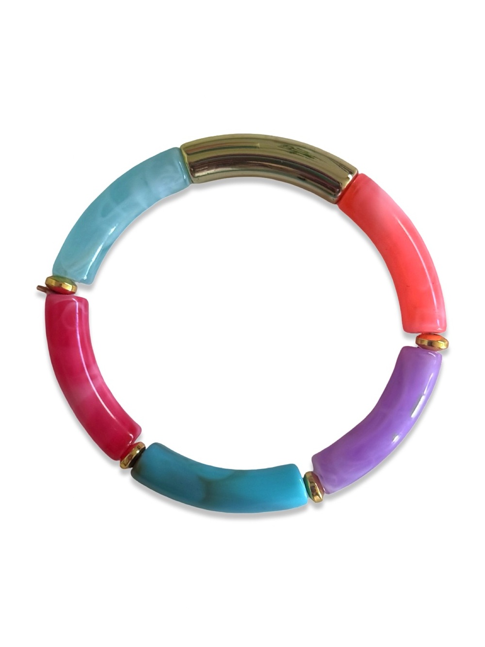 Multicolor/Gold Two Tone Resin Bamboo Style Bracelet NWOT